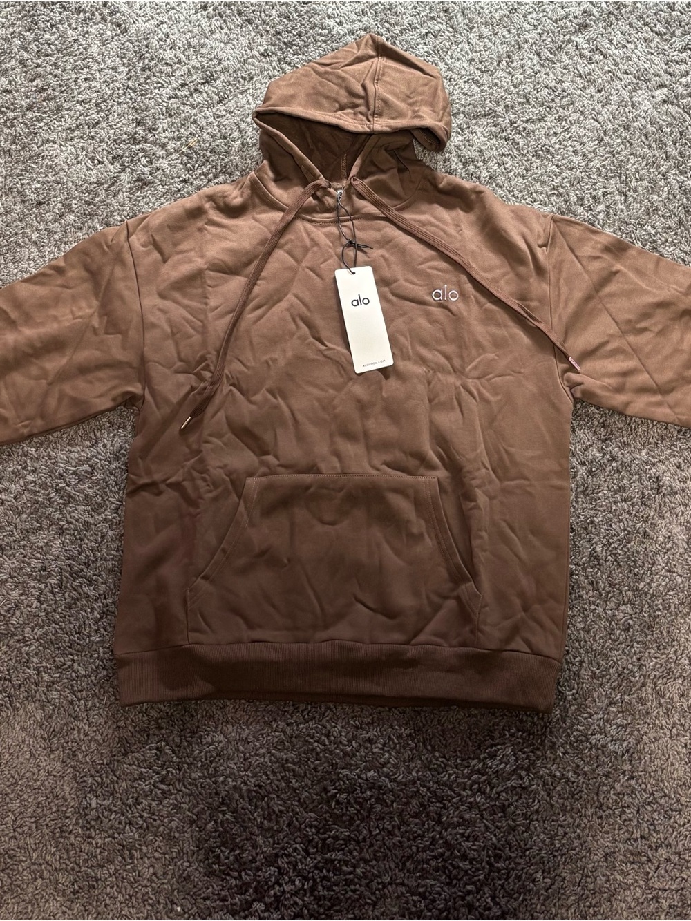 ALO Yoga Men’s Brown Hooded Pullover Sweatshirt size LARGE